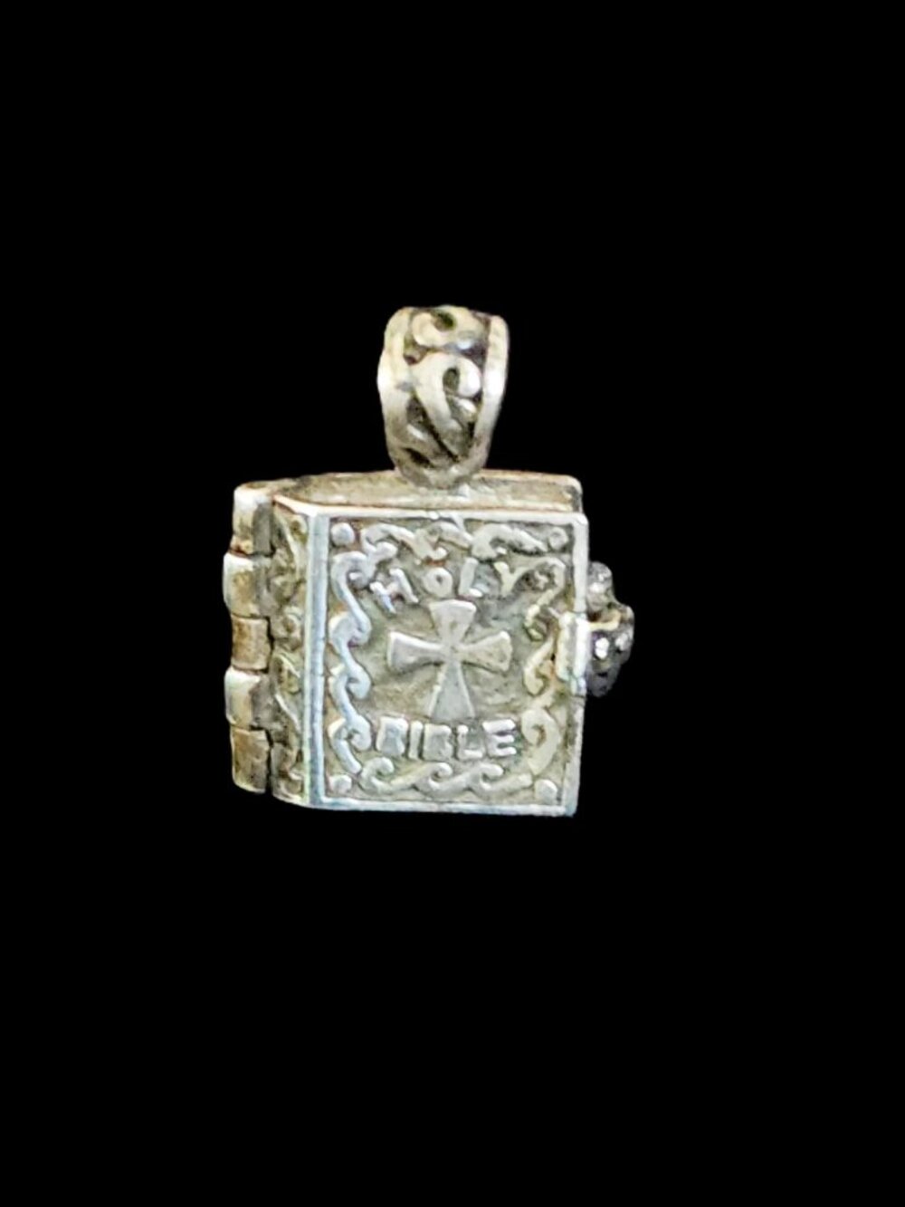 Vintage Sterling Silver Holy Bible Prayer Box Charm Pendant Articulated 5.1g